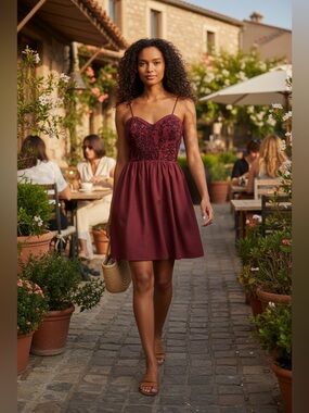 Band of Gypsies NWT Burgundy Burnt Out Floral Bodice Mini Dress Medium